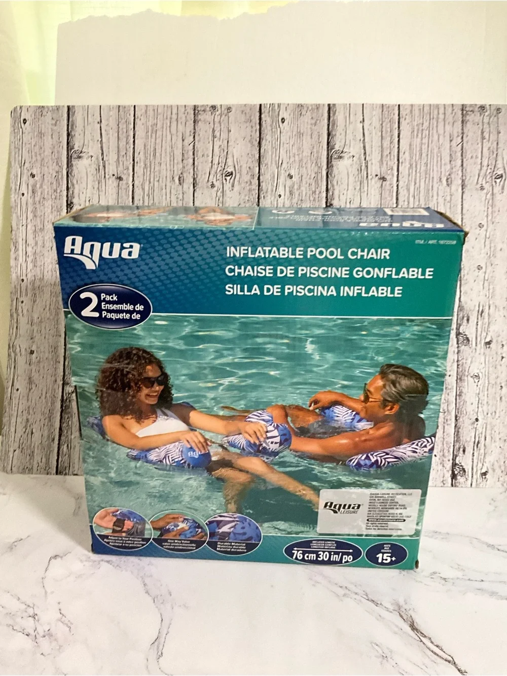 Aqua Blue and White Inflatable Pool chair- 2 Pack